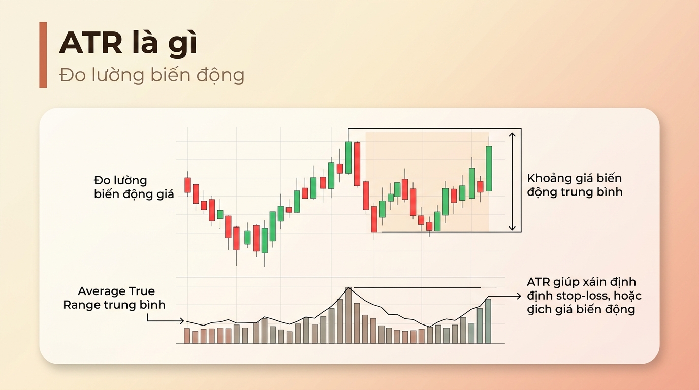 Chỉ báo ATR hiển thị biến động giá bên dưới biểu đồ
