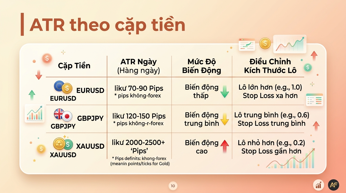 Bảng so sánh ATR của các cặp tiền tệ và hàng hóa