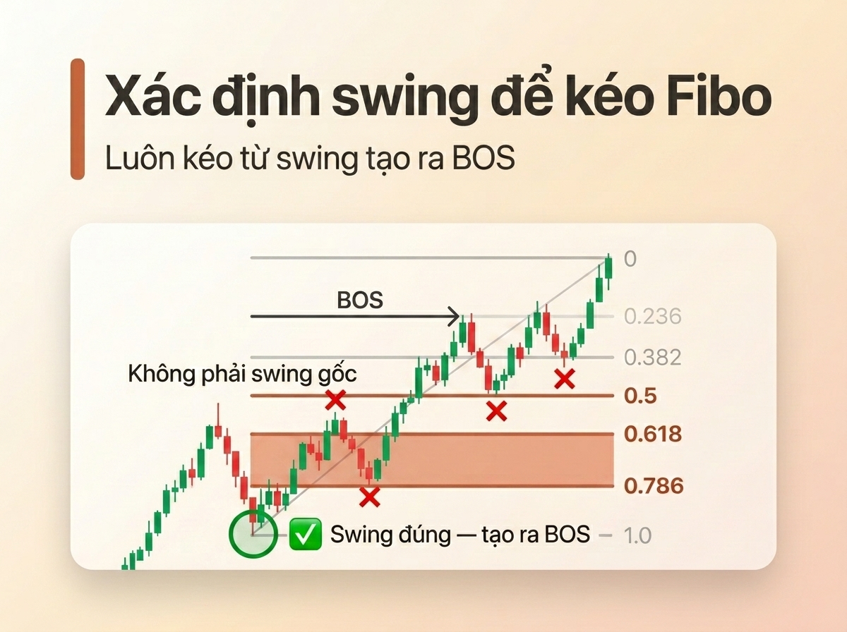 Chỉ kéo Fibo khi xác định được đỉnh và đáy của nhịp đẩy.