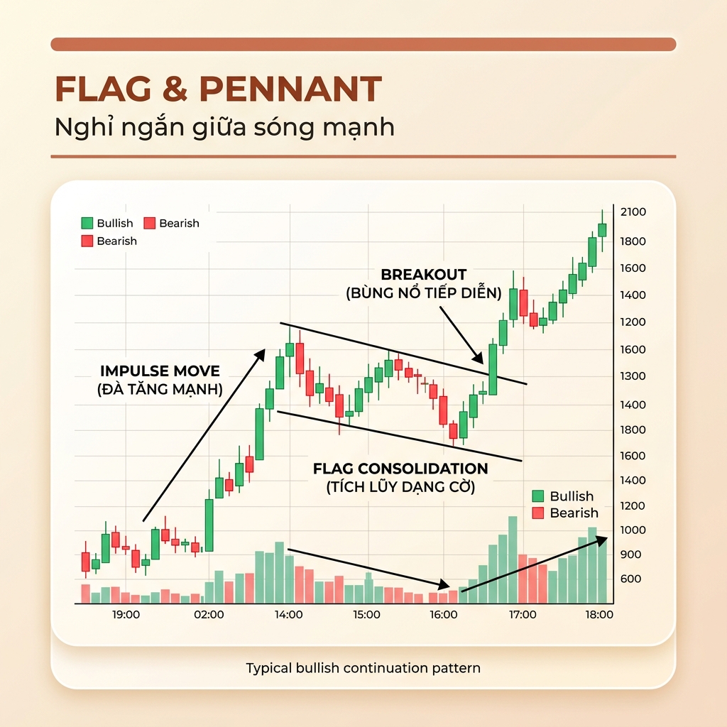 Flag & Pennant — Nghỉ ngắn giữa sóng mạnh
