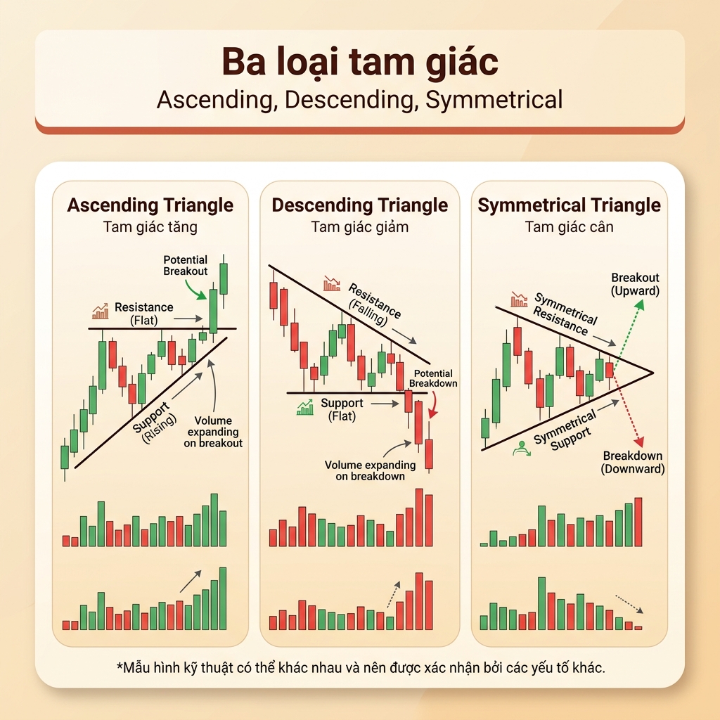 Ba loại tam giác — Ascending, Descending, Symmetrical