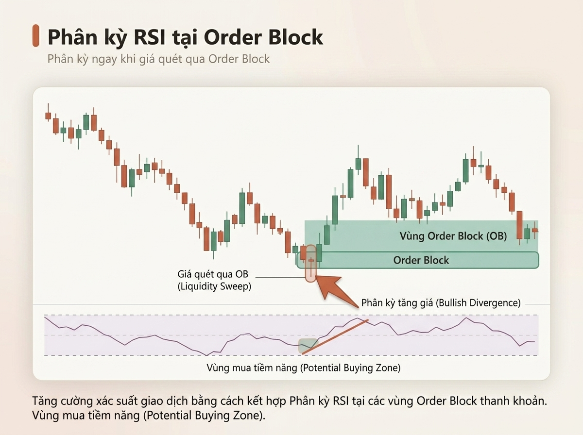 Phân kỳ RSI tại Order Block