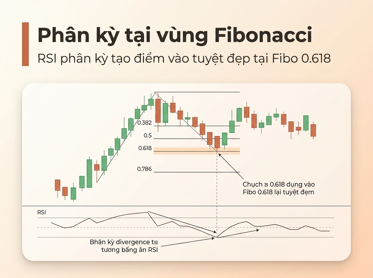 Phân kỳ RSI tại vùng Fibonacci