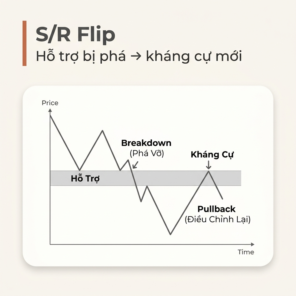 S/R Flip: Hỗ trợ bị phá trở thành kháng cự mới.
