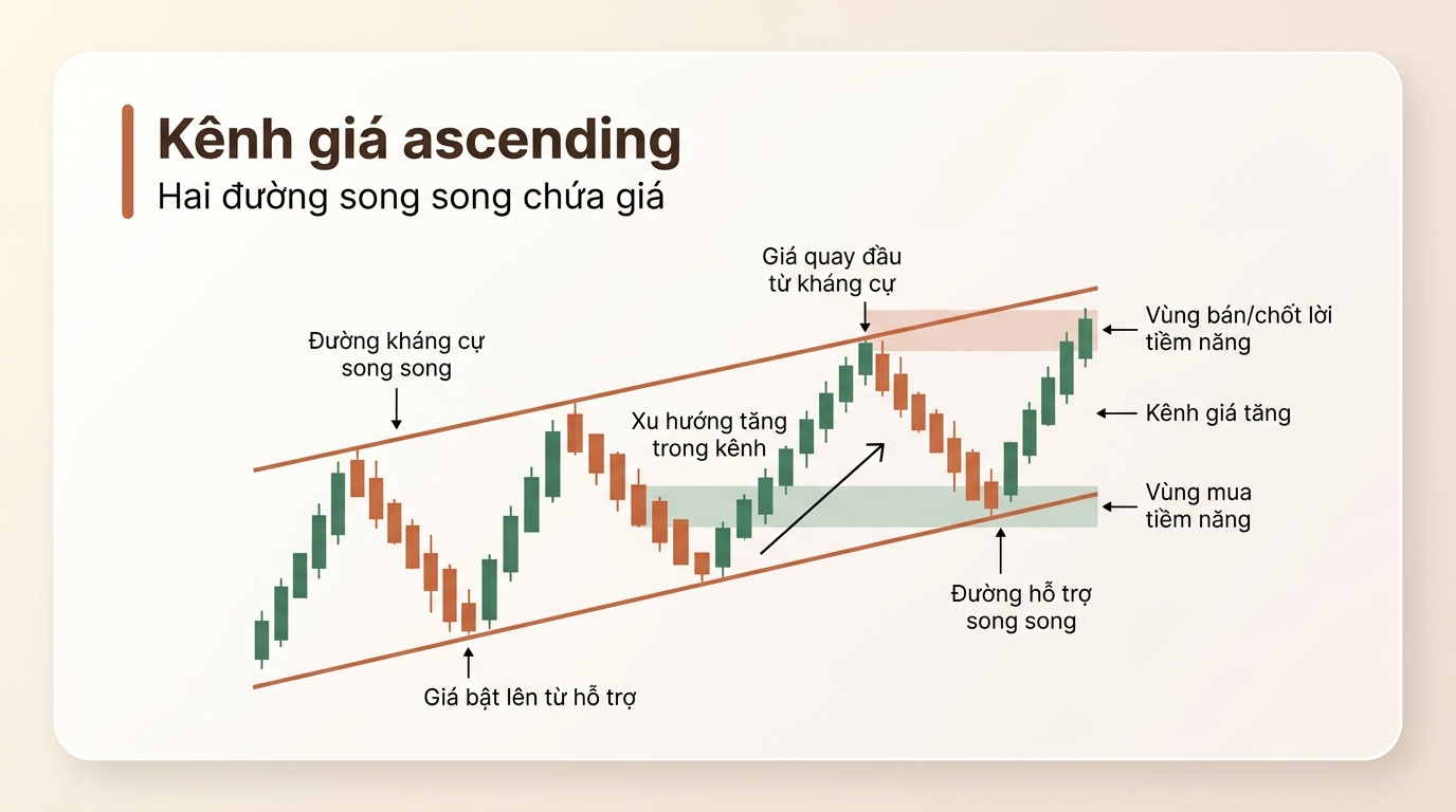 Kênh giá ascending: Hai đường song song chứa giá.